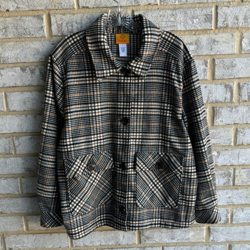 Ruby Rd. Spot On Button Front Short Plaid Jacket … - image 1